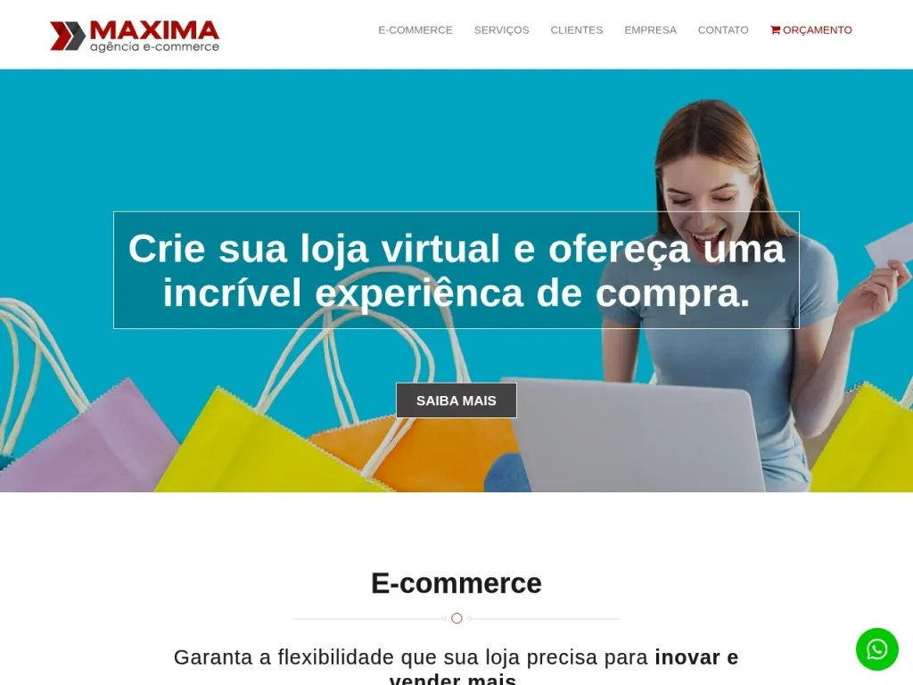 Página inicial do site de Maxima E-commerce