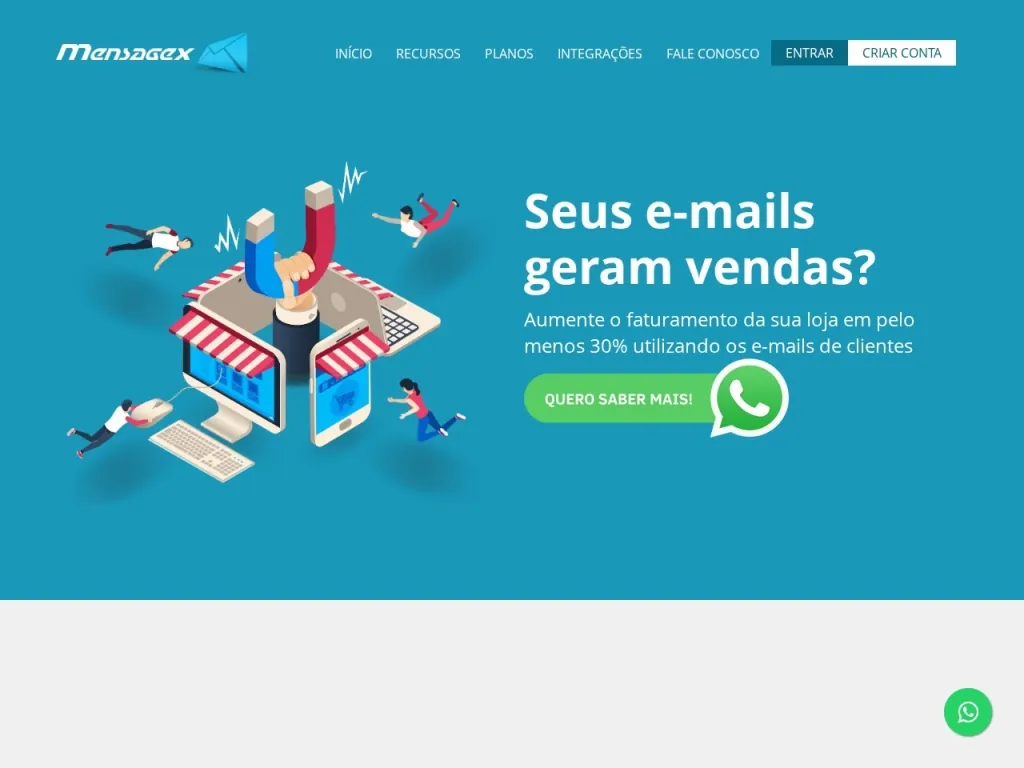 Página inicial do site de Mensagex E-mail Marketing