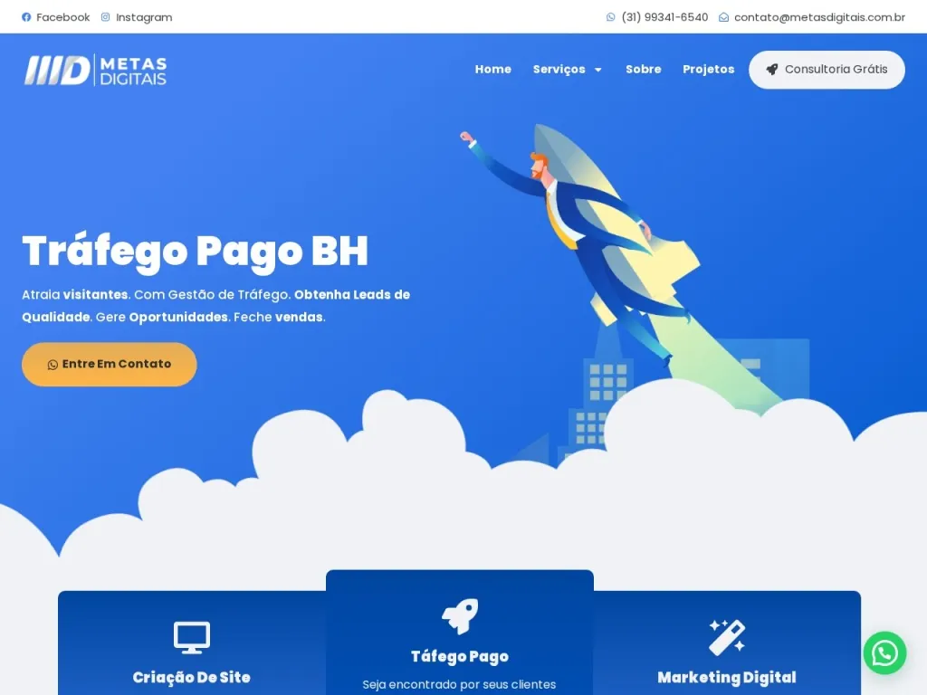 Página inicial do site de Metas Digitais