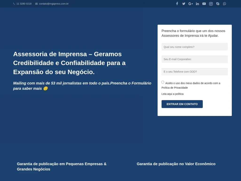 Página inicial do site de MGAPress