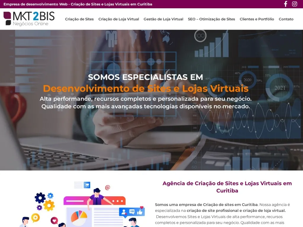 Página inicial do site de MKT2BIS Negócios Online