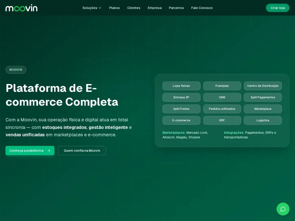 Página inicial do site de Moovin