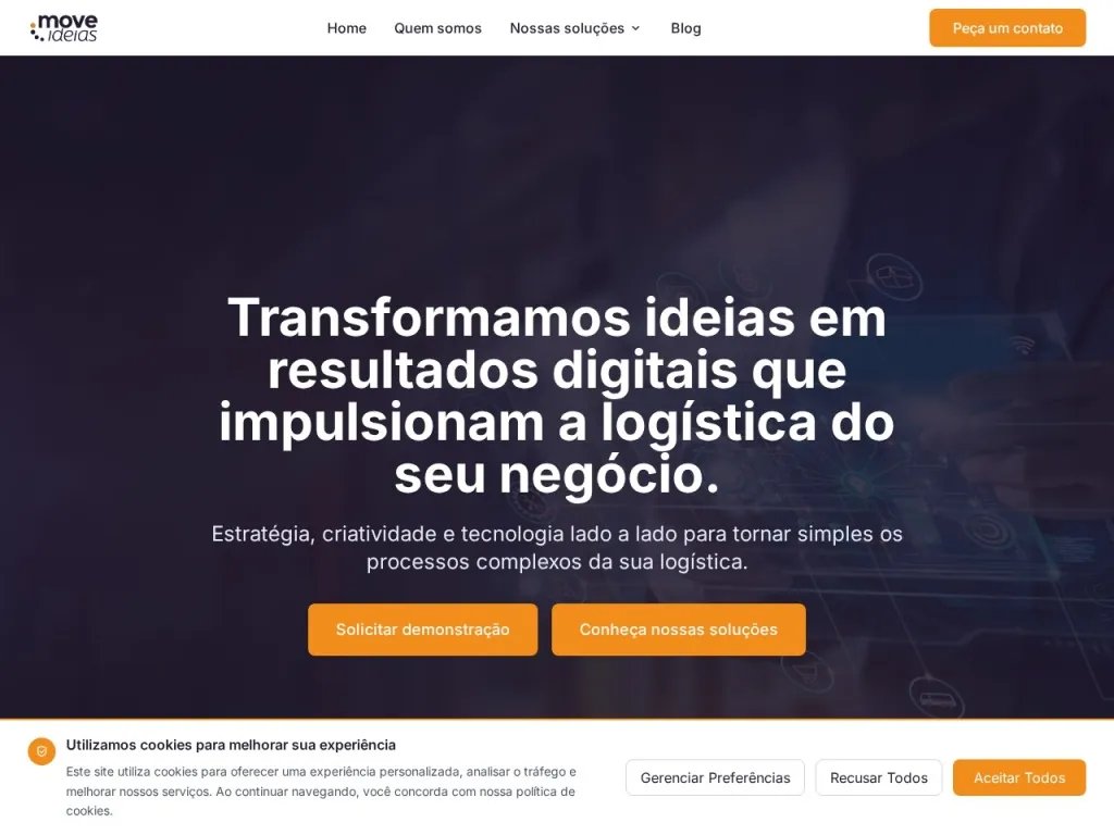 Página inicial do site de Moveideias Consultoria e Integração de Negócios
