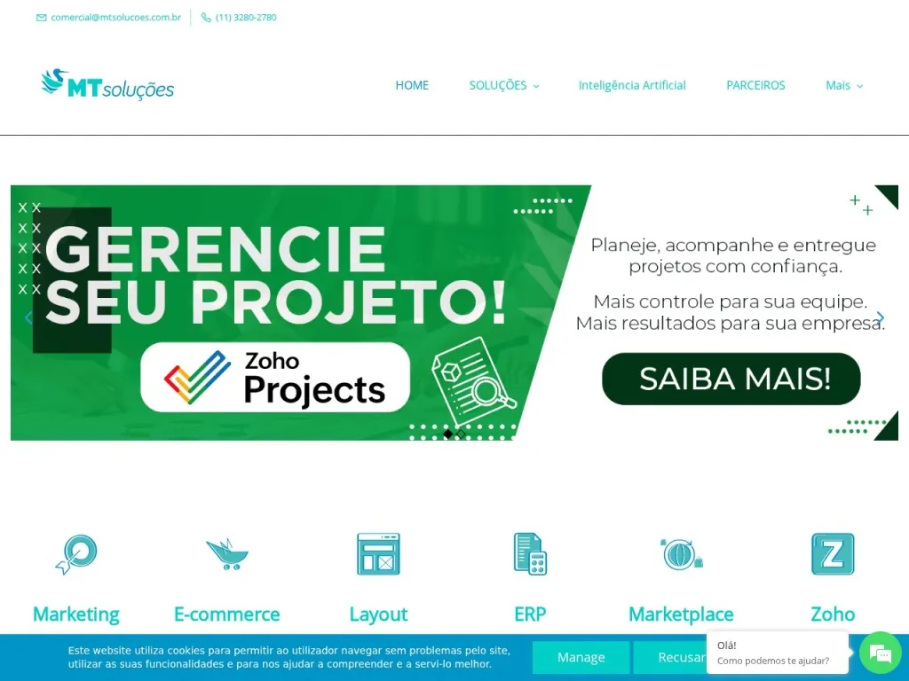 Página inicial do site de MT Soluções