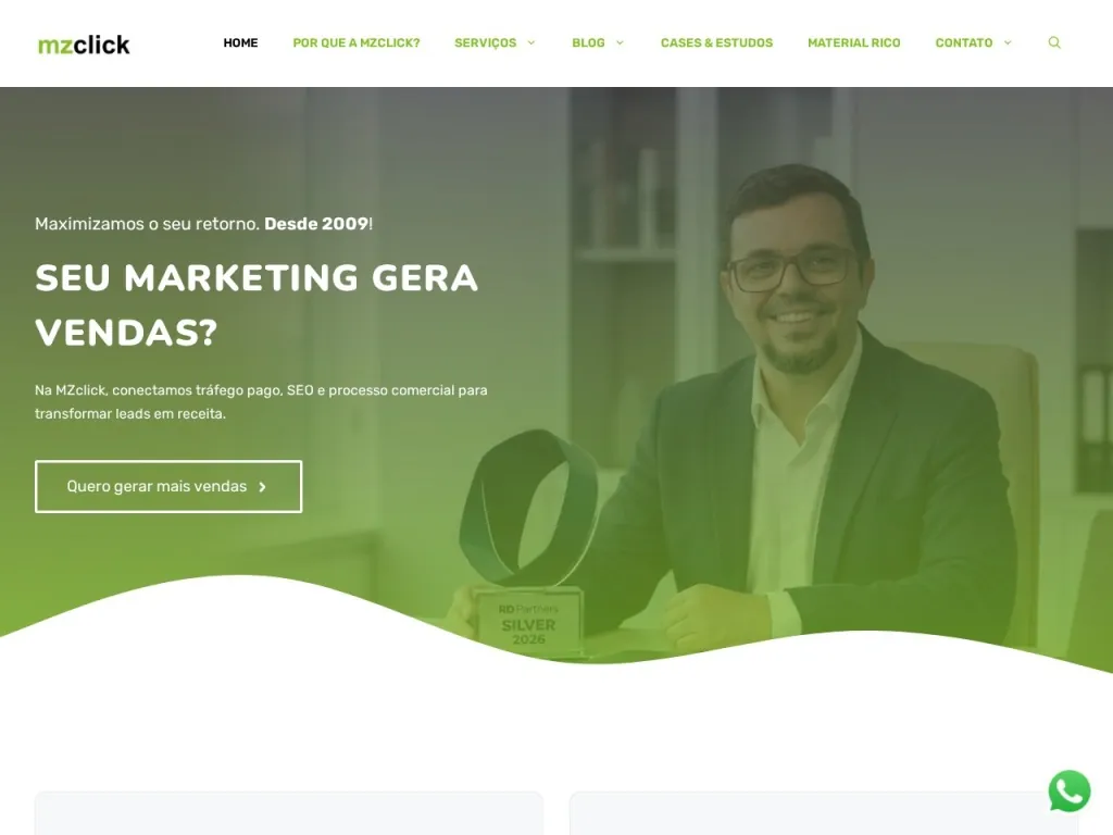 Página inicial do site de MZclick