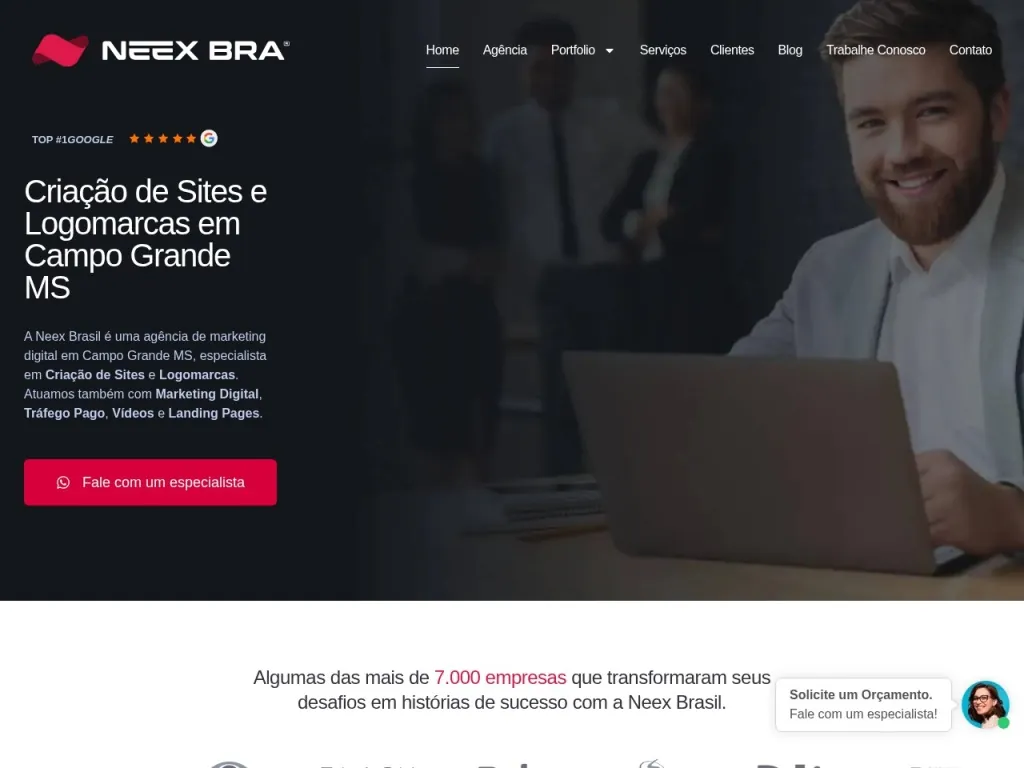 Página inicial do site de Neex Brasil Agência Digital