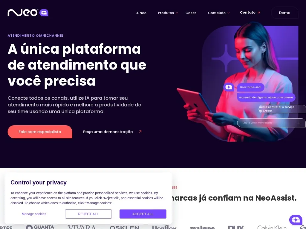 Página inicial do site de NeoAssist