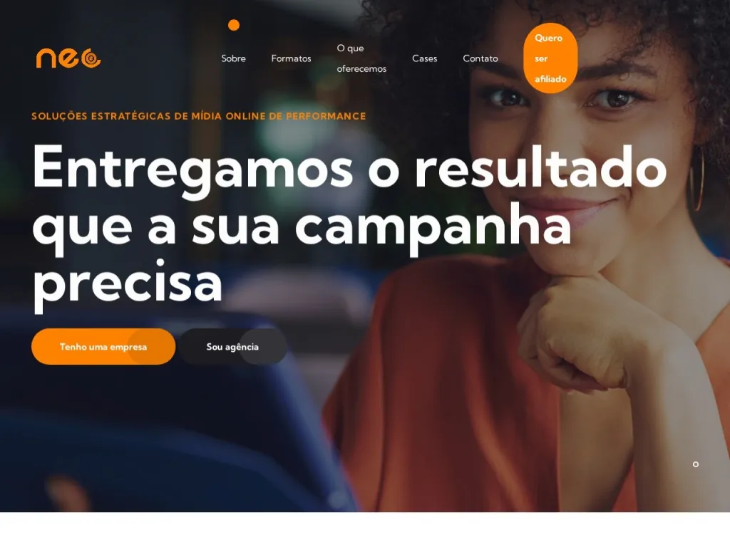 Página inicial do site de NeoLeads - Geração de Leads e Tráfego Online