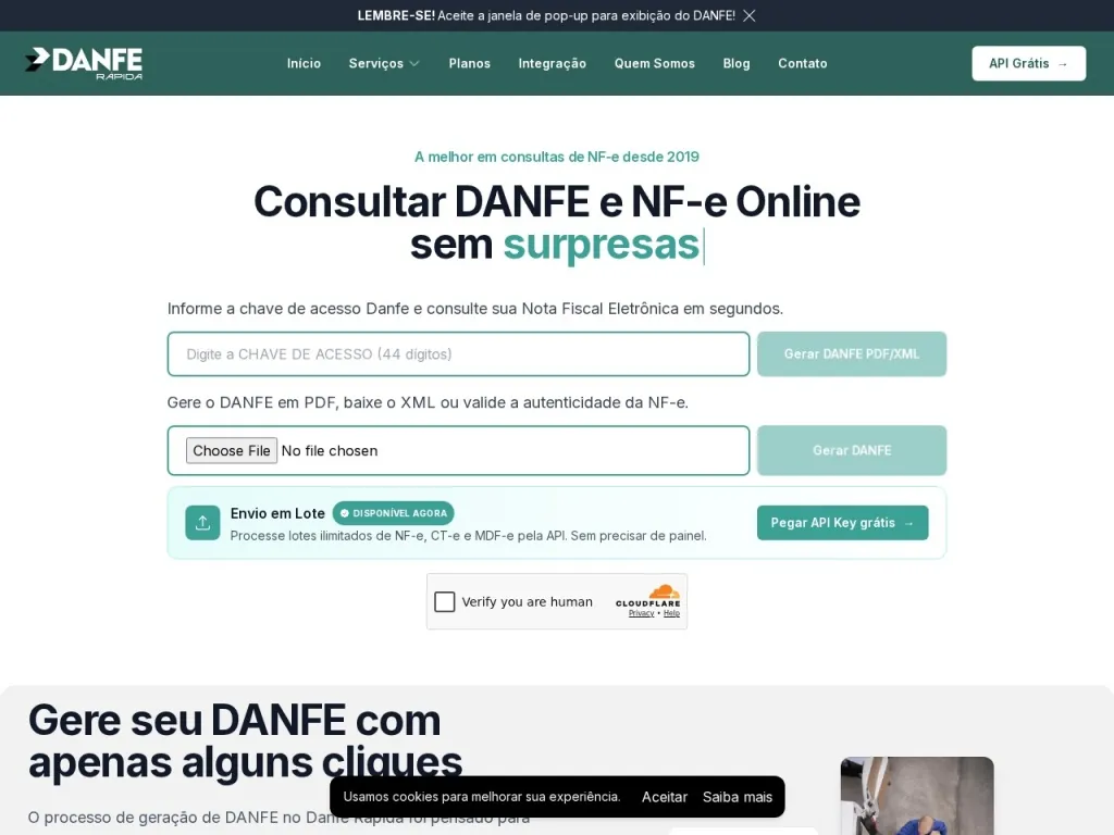 Página inicial do site de NFe4Web