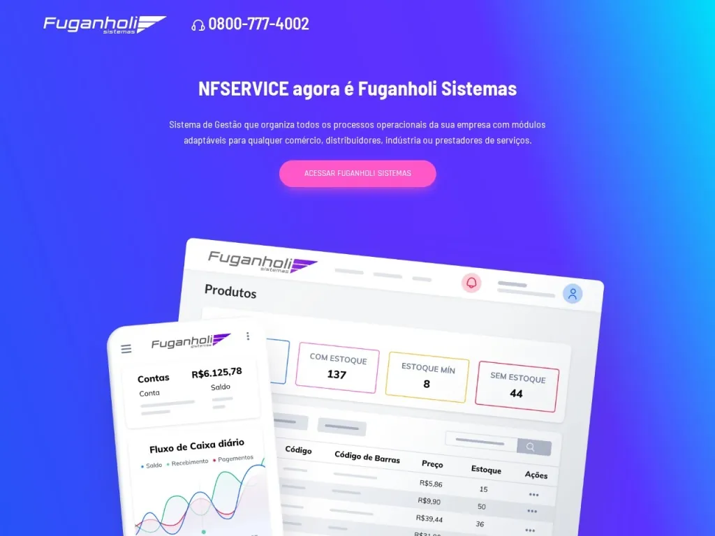 Página inicial do site de NFService