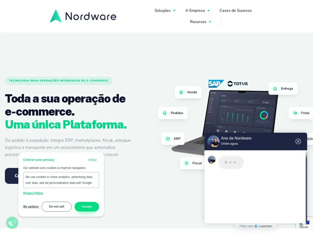 Página inicial do site de Nordware