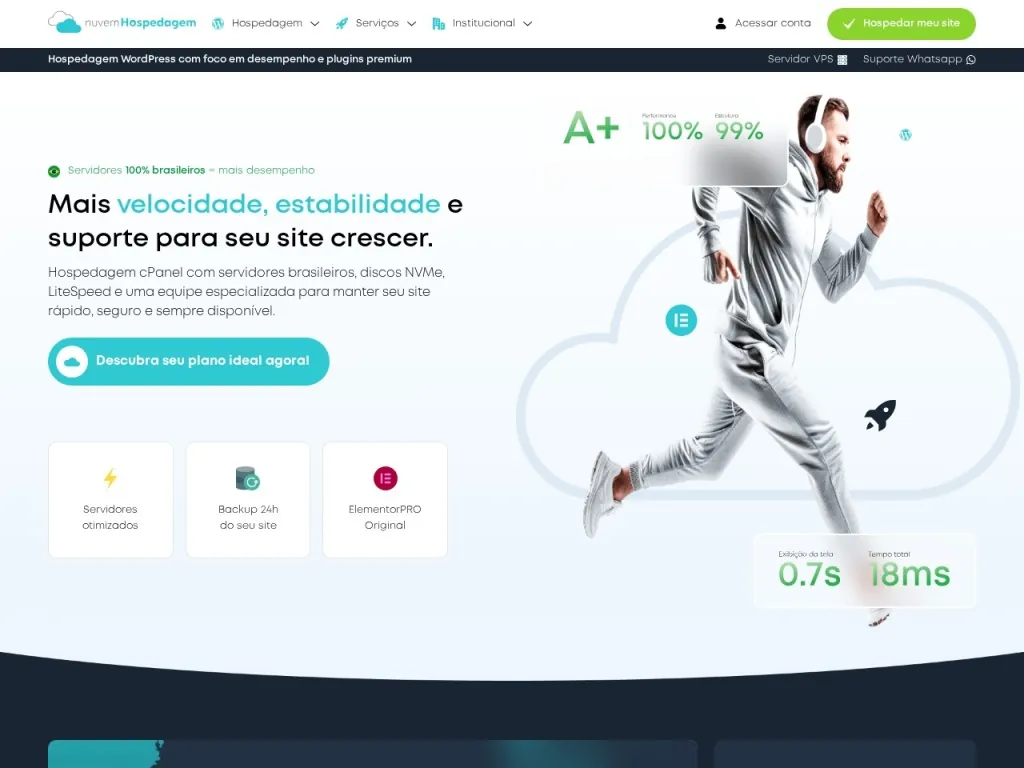 Página inicial do site de Nuvem Hospedagem