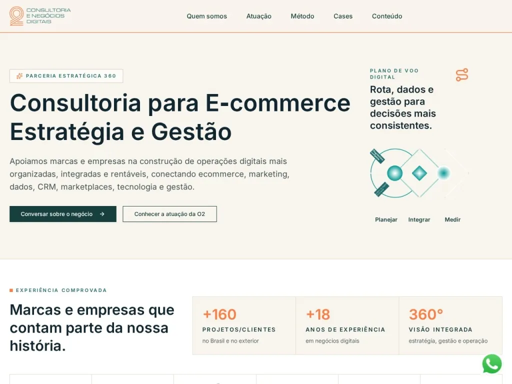 Página inicial do site de O2 Consultoria Digital Commerce