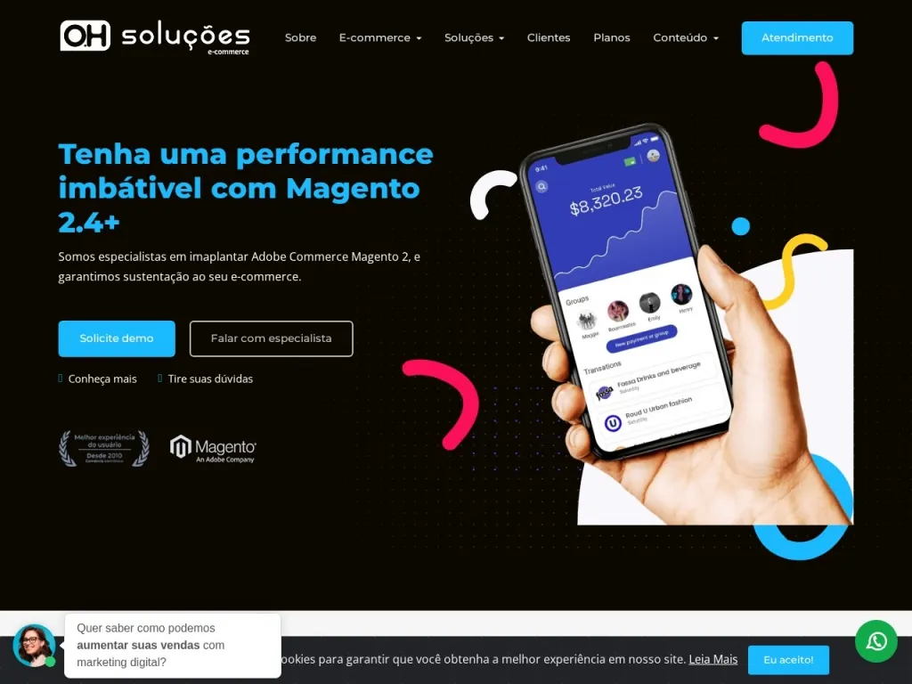 Página inicial do site de OH Soluções - Marketing Digital