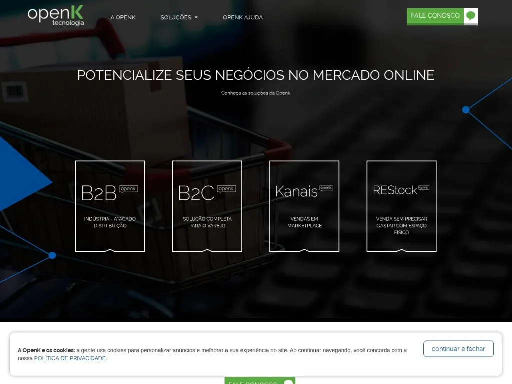 Página inicial do site de OpenK Tecnologia