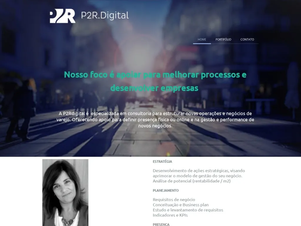 Página inicial do site de P2R Digital