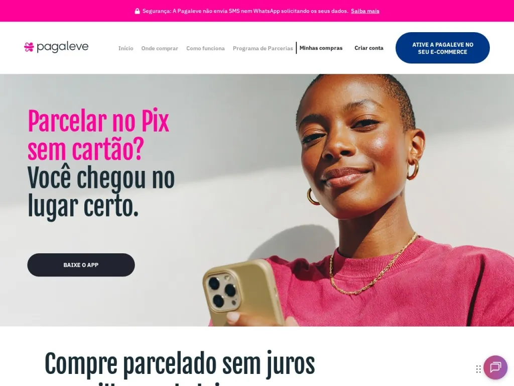 Página inicial do site de Pagaleve