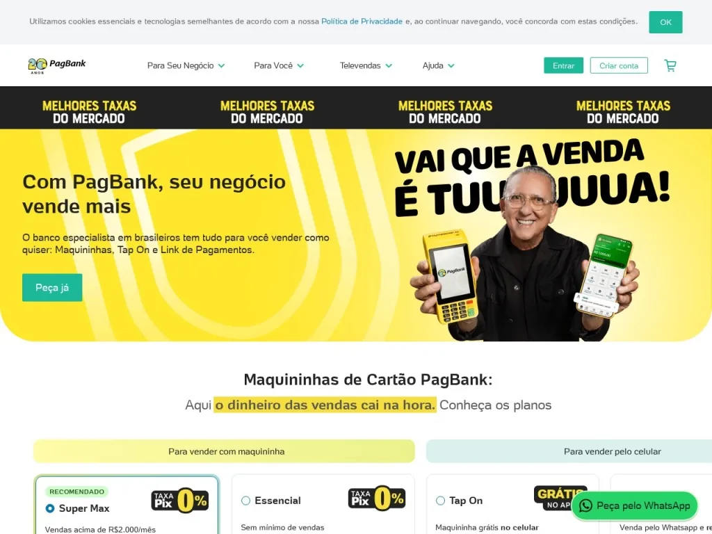 Página inicial do site de PagSeguro