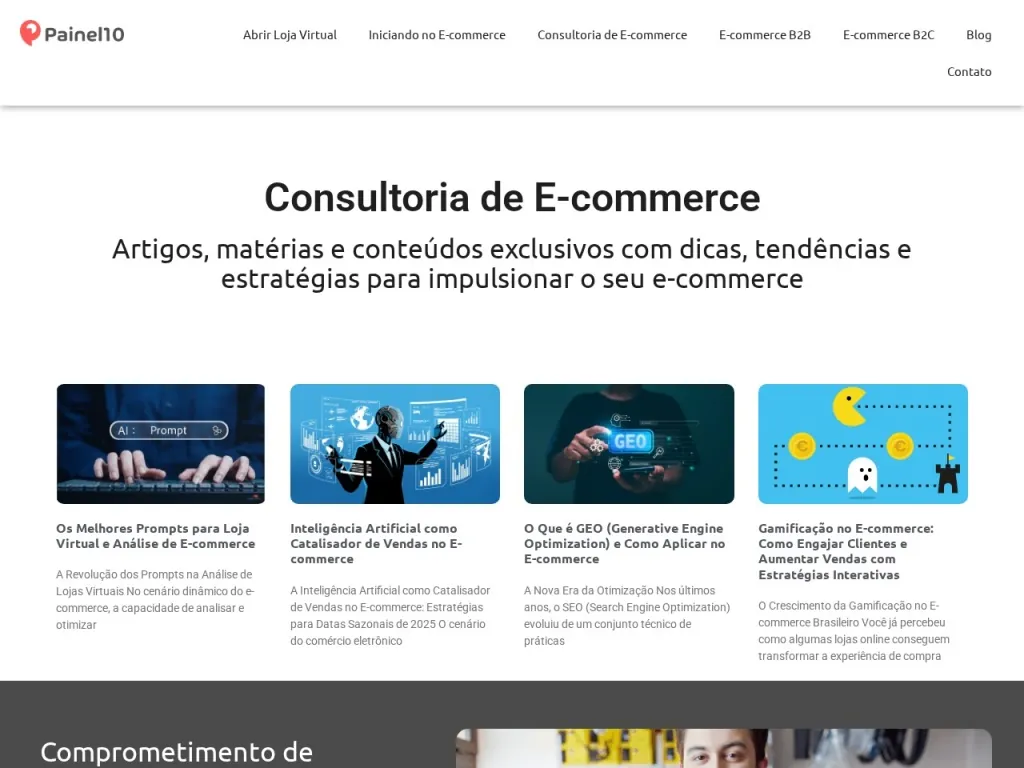 Página inicial do site de Painel10 Consultoria E-commerce