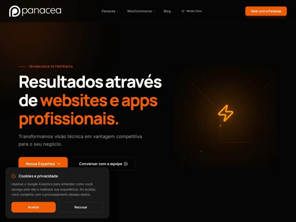 Página inicial do site de Panacea