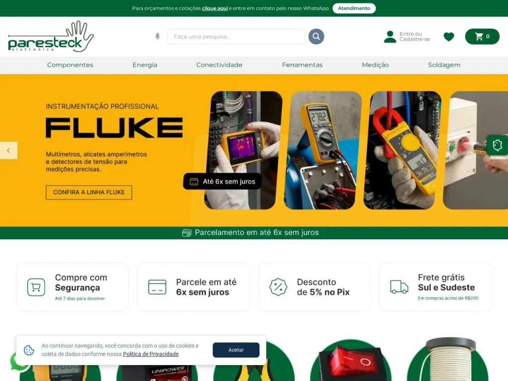 Página inicial do site de Paresteck Eletrônica