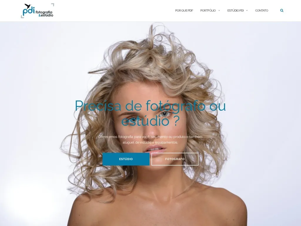 Página inicial do site de PDI Fotografia e Estúdio