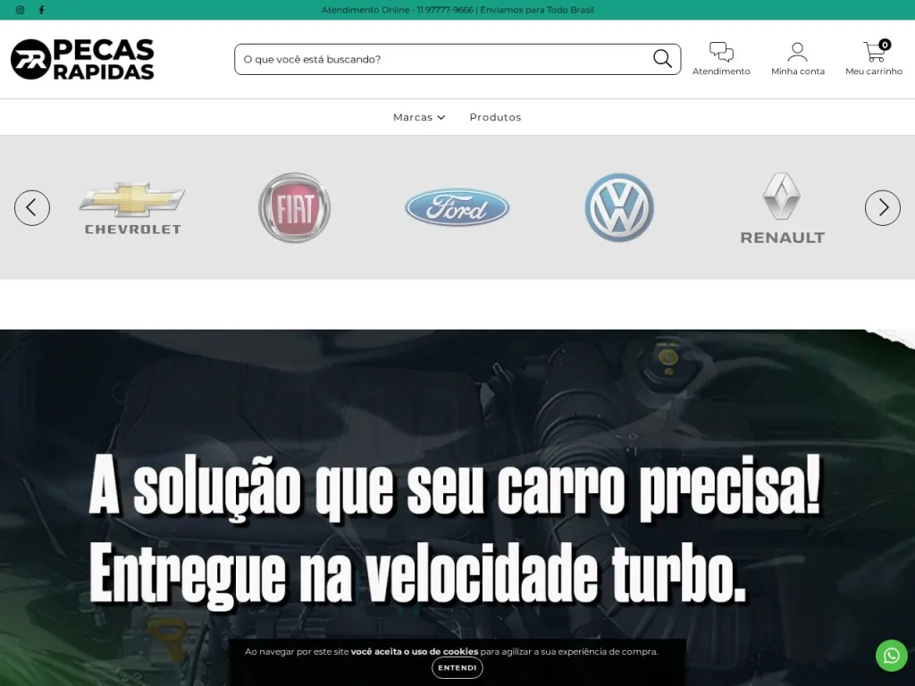 Página inicial do site de PeçasRapidas.com - Seu Marketplace Auto Peças