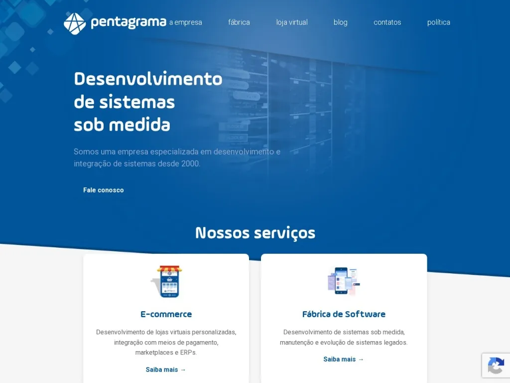 Página inicial do site de Pentagrama
