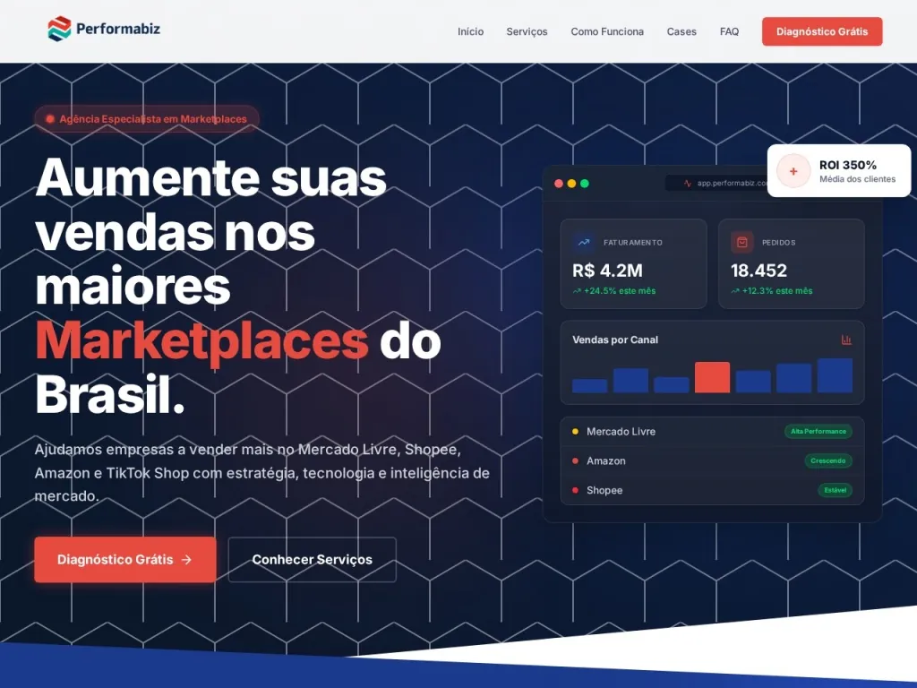 Página inicial do site de Performa Biz