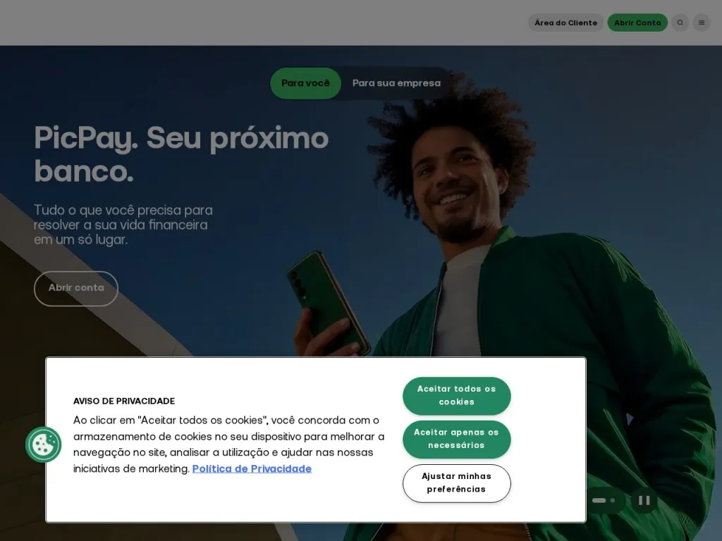 Página inicial do site de PicPay