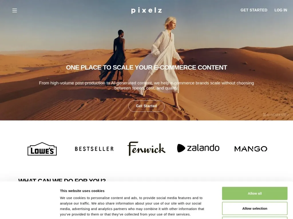 Página inicial do site de Pixelz