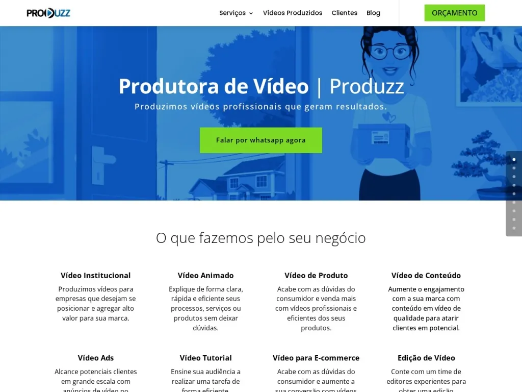 Página inicial do site de Produzz