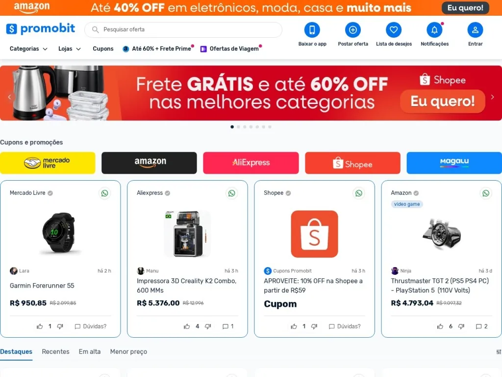 Página inicial do site de Promobit