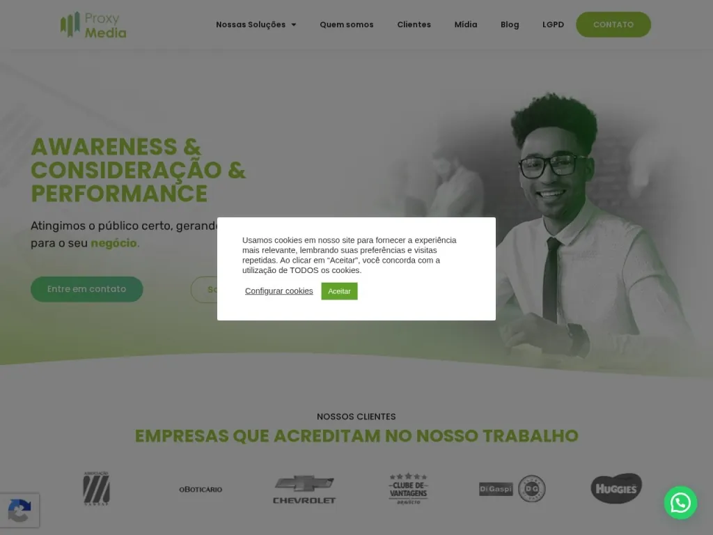 Página inicial do site de Proxy Media