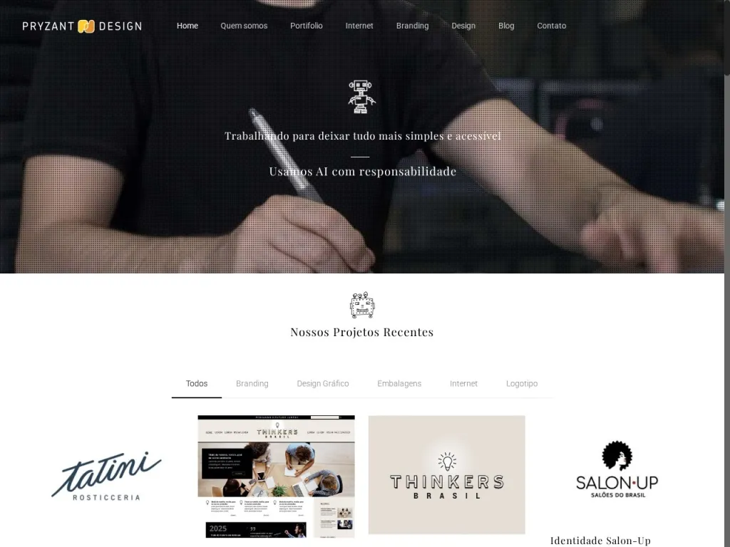 Página inicial do site de Pryzant Design