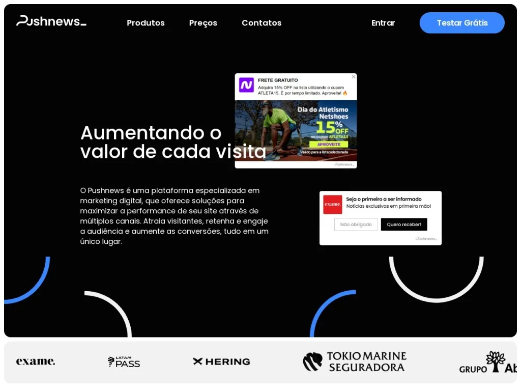 Página inicial do site de Pushnews