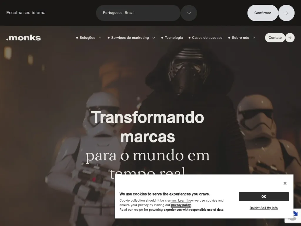 Página inicial do site de Raccoon Marketing Digital
