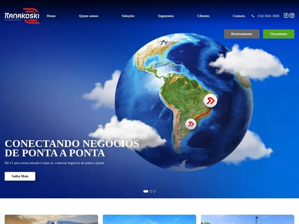 Página inicial do site de RANAKOSKI TRANSPORTE, LOGÍSTICA E DISTRIBUIÇÃO.