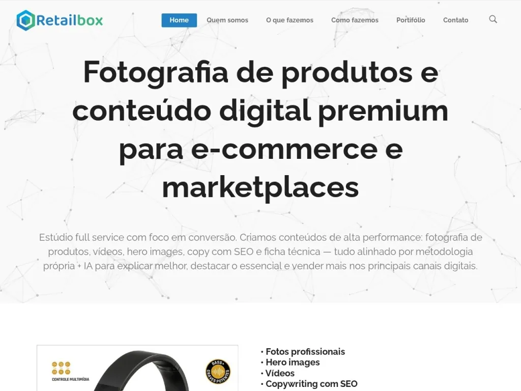Página inicial do site de Retailbox