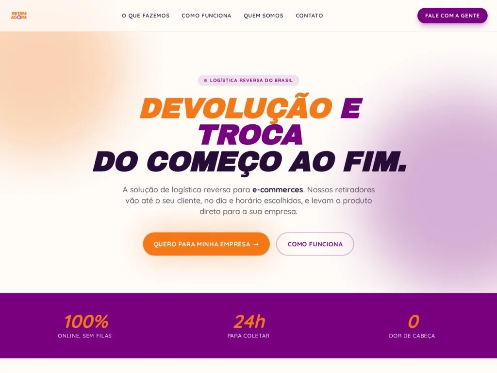 Página inicial do site de Retira Agora