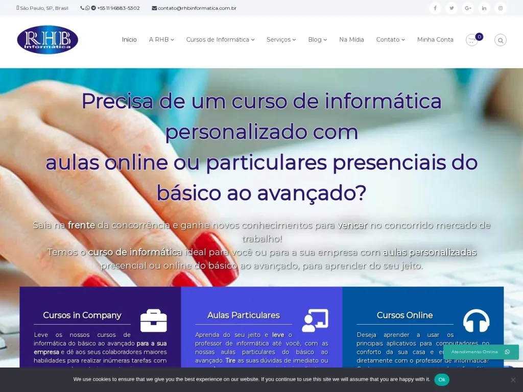 Página inicial do site de RHB Informática