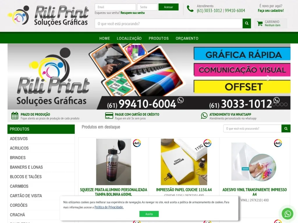 Página inicial do site de Rili Print Soluções Gráficas