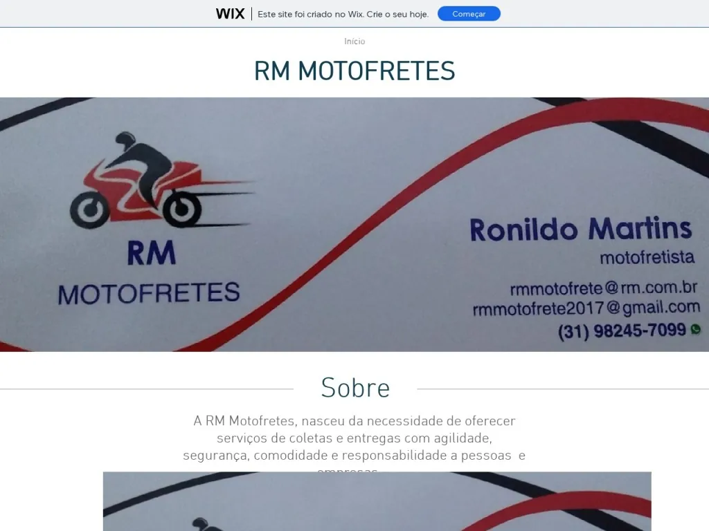 Página inicial do site de RM MOTOFRETES