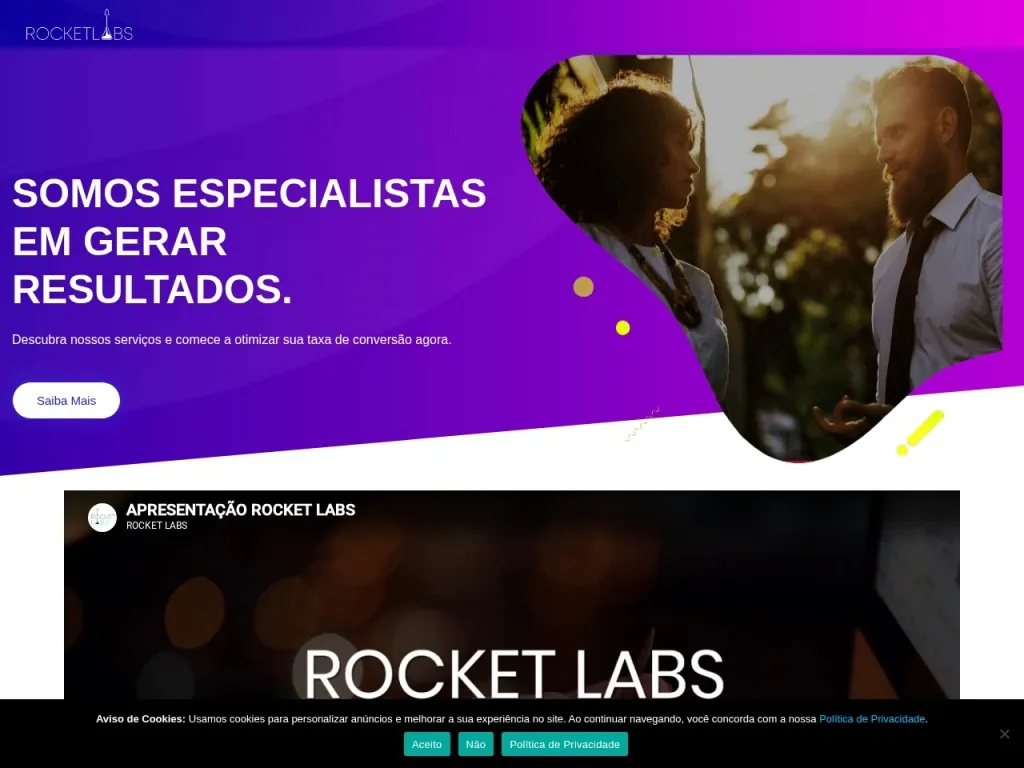 Página inicial do site de Rocket Labs