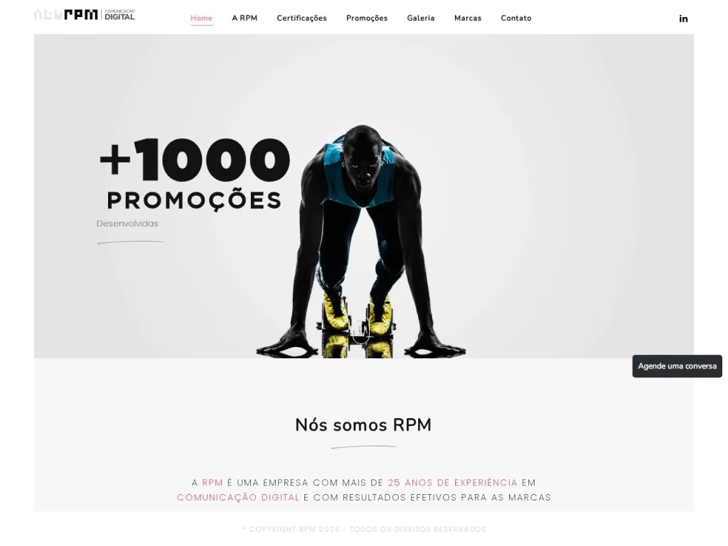 Página inicial do site de RPM Produtora