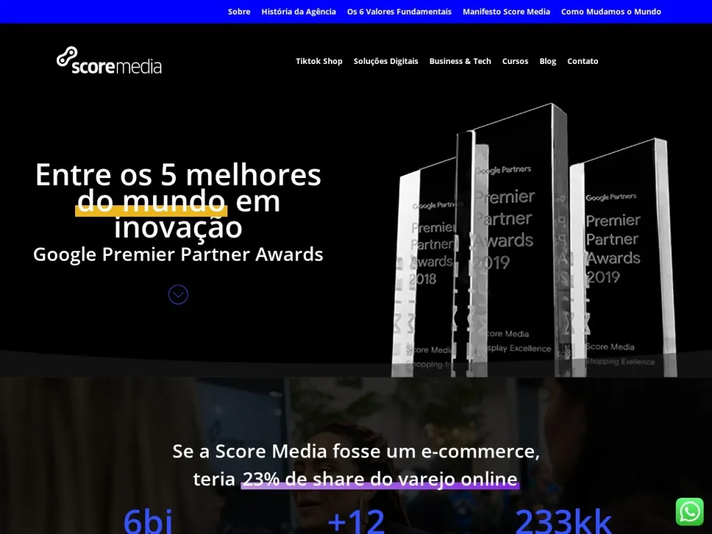 Página inicial do site de Score Media