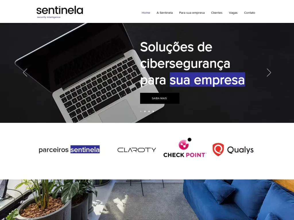 Página inicial do site de Sentinela Security Intelligence