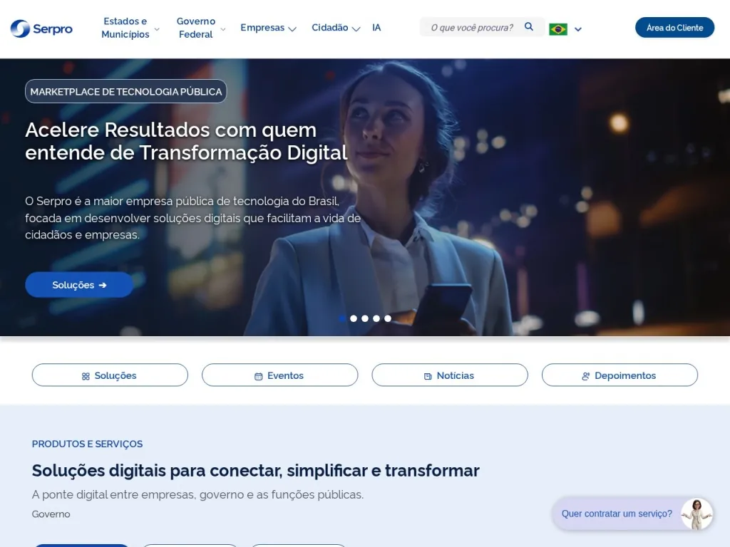 Página inicial do site de SERPRO - Serviço Federal de Processamento de Dados