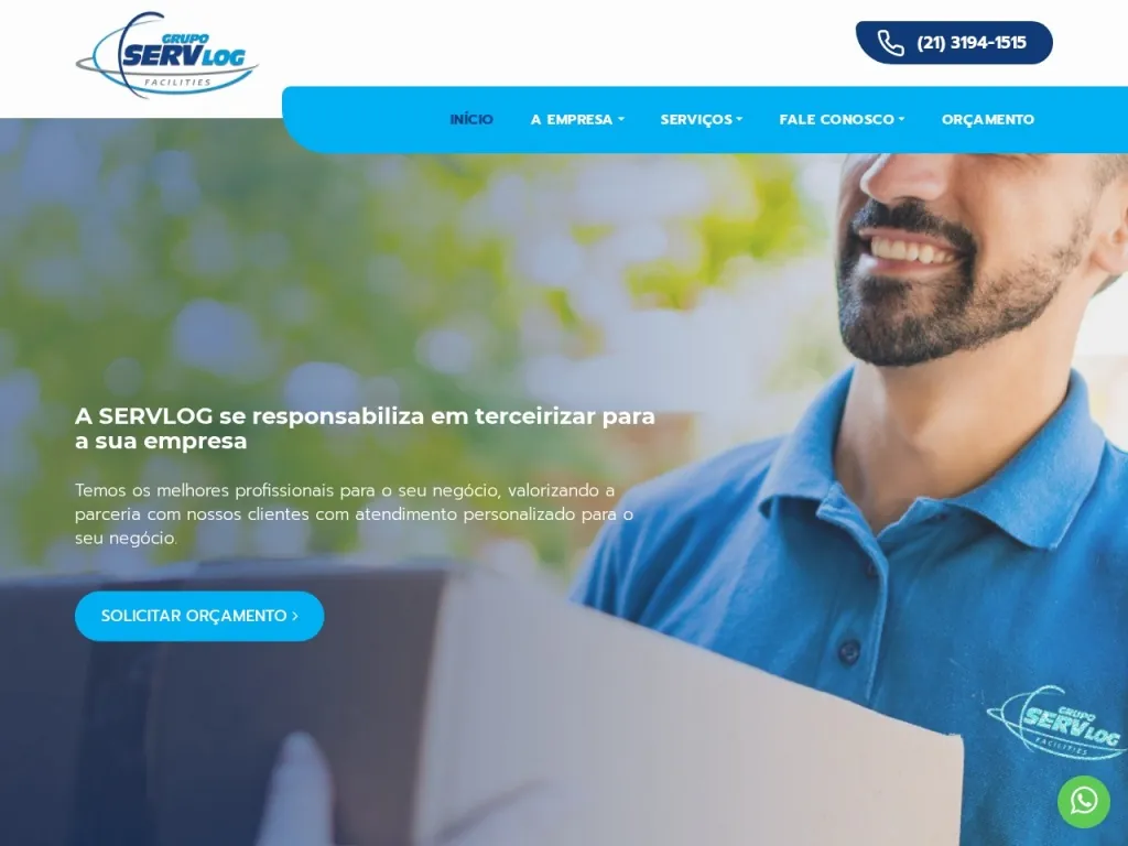 Página inicial do site de Serv Log