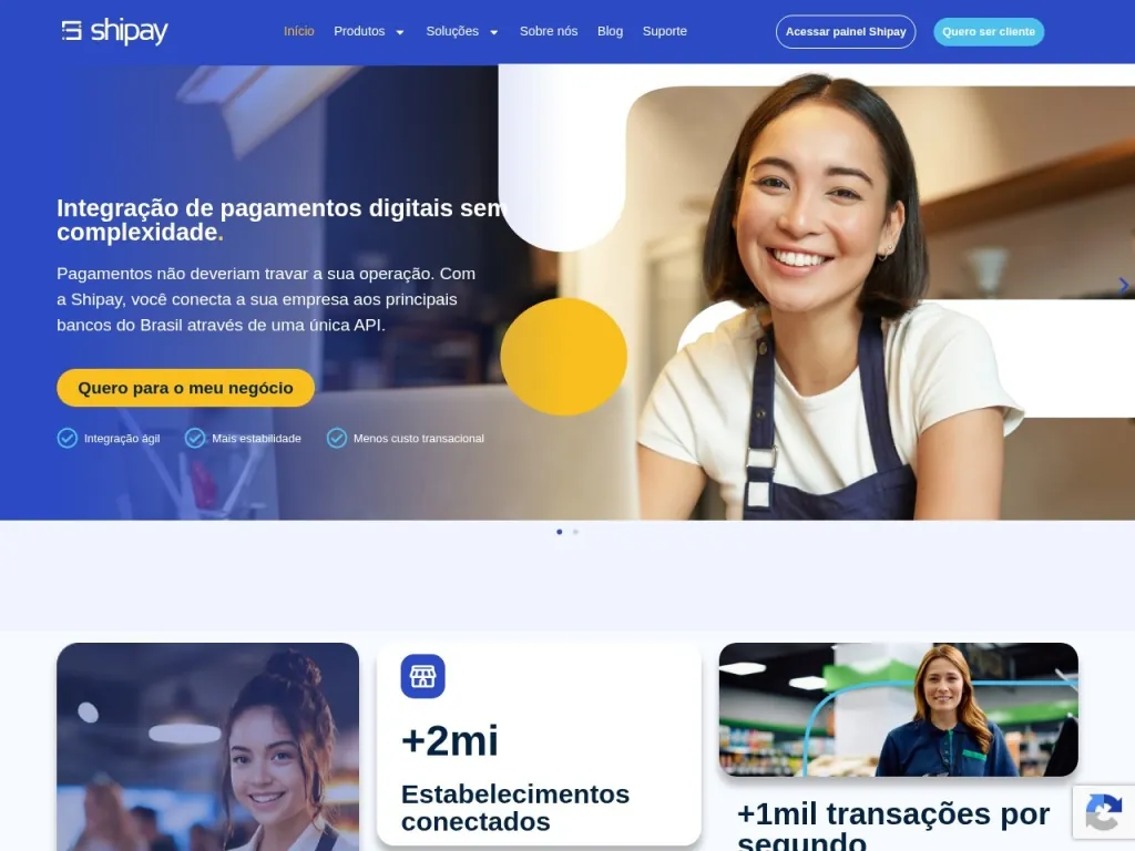 Página inicial do site de Shipay - Simplificando Pagamentos Digitais